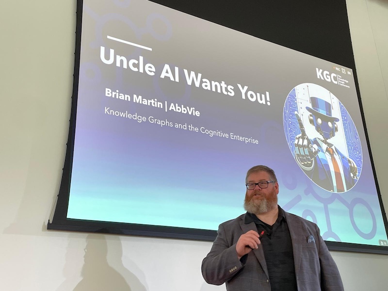 Brian Martin from AbbVie delivers his keynote "Uncle AI Wants You!" at the Knowledge Graph Conference 2025