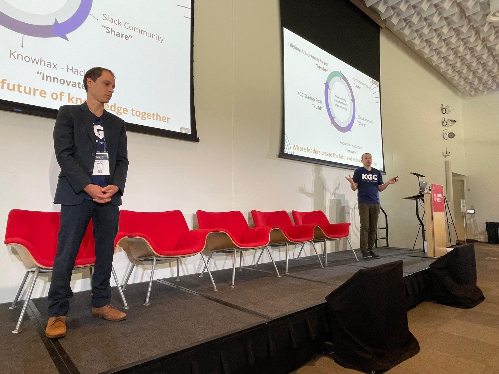 KGC co-founders Thomas Deely and François Scharffe present the opening keynote at the Knowledge Graph Conference 2025